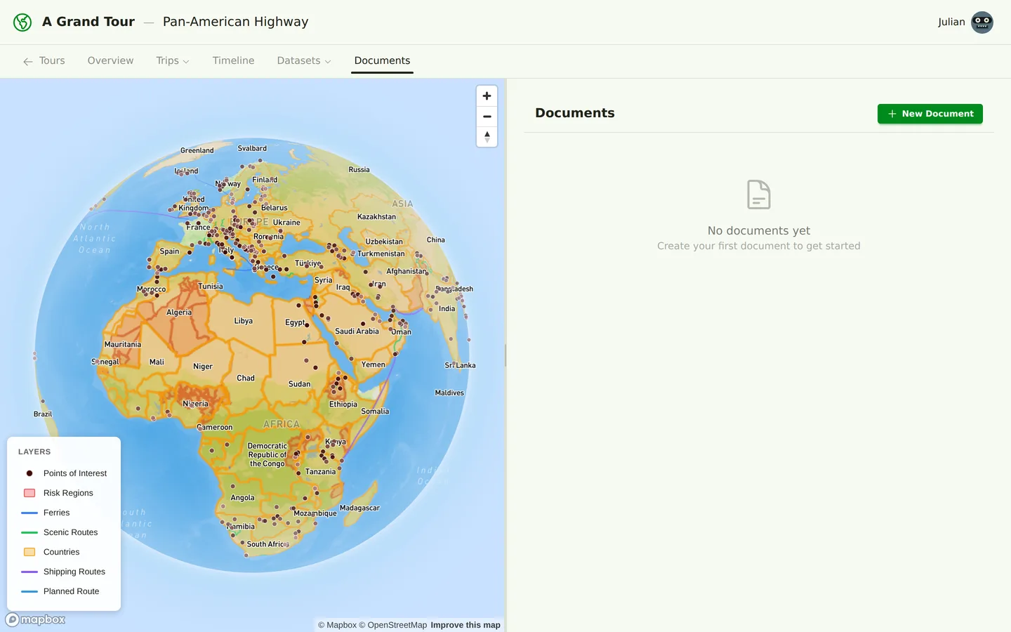 Documents section in a tour
