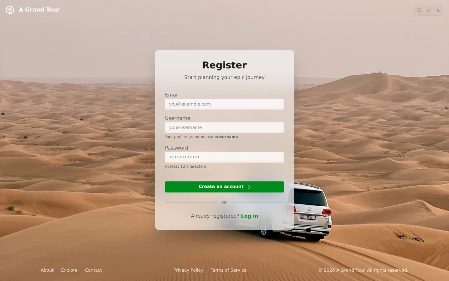 Registration page