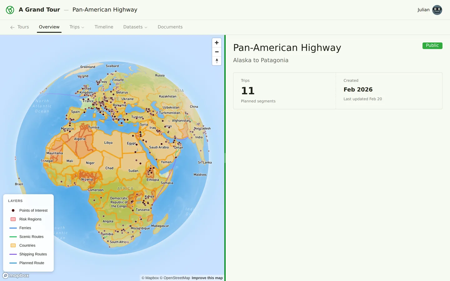Tour overview showing the Pan-American Highway